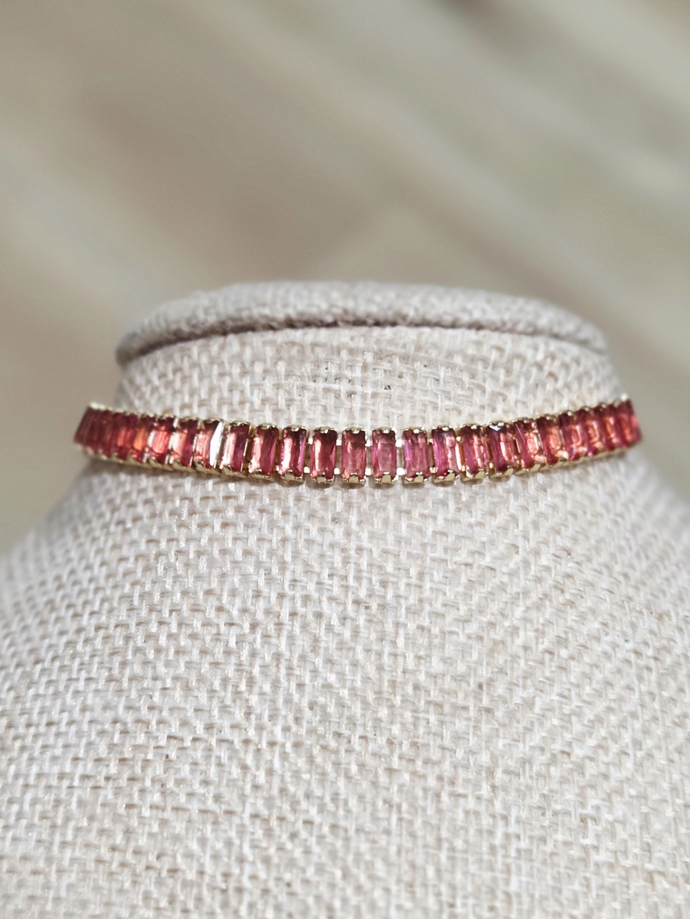 Watermelon Pink Baguette Stone Bracelet  - Gold Setting